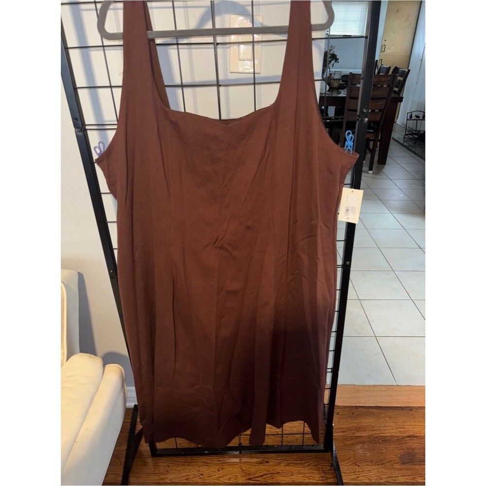 A New Day Chocolate Brown Square Neck Midi Dress NWT